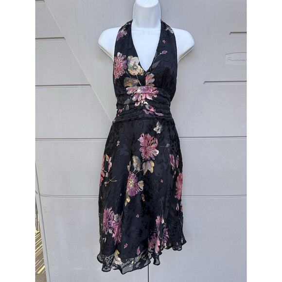 Robbie Bee Signature Dark Floral Burn Out Velvet Silk Dress Sz 10 Y2K Whimsigoth - Picture 4 of 15